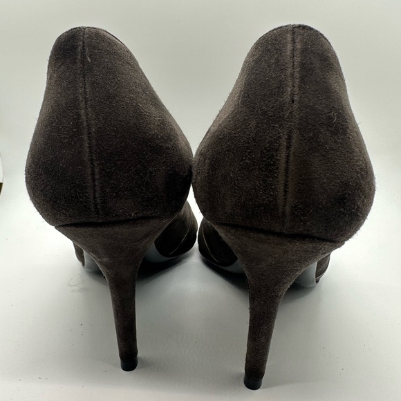 Gucci Women's Brown Suede Gold Lines Slip On Heel with Knot 7.5B 186645 - Picture 5 of 9